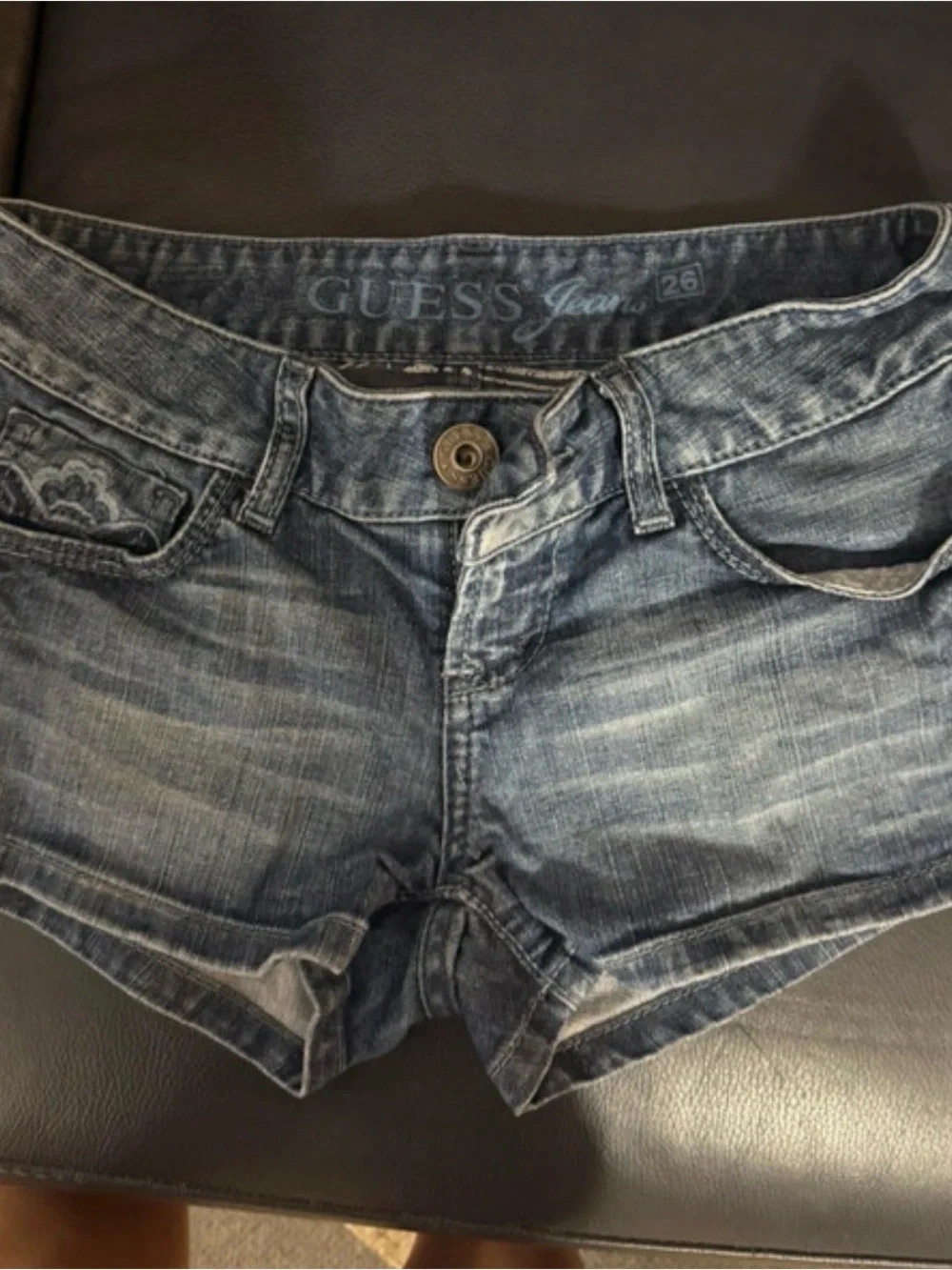 GUESS Distressed Blue Wash Denim Cutoff Shorts